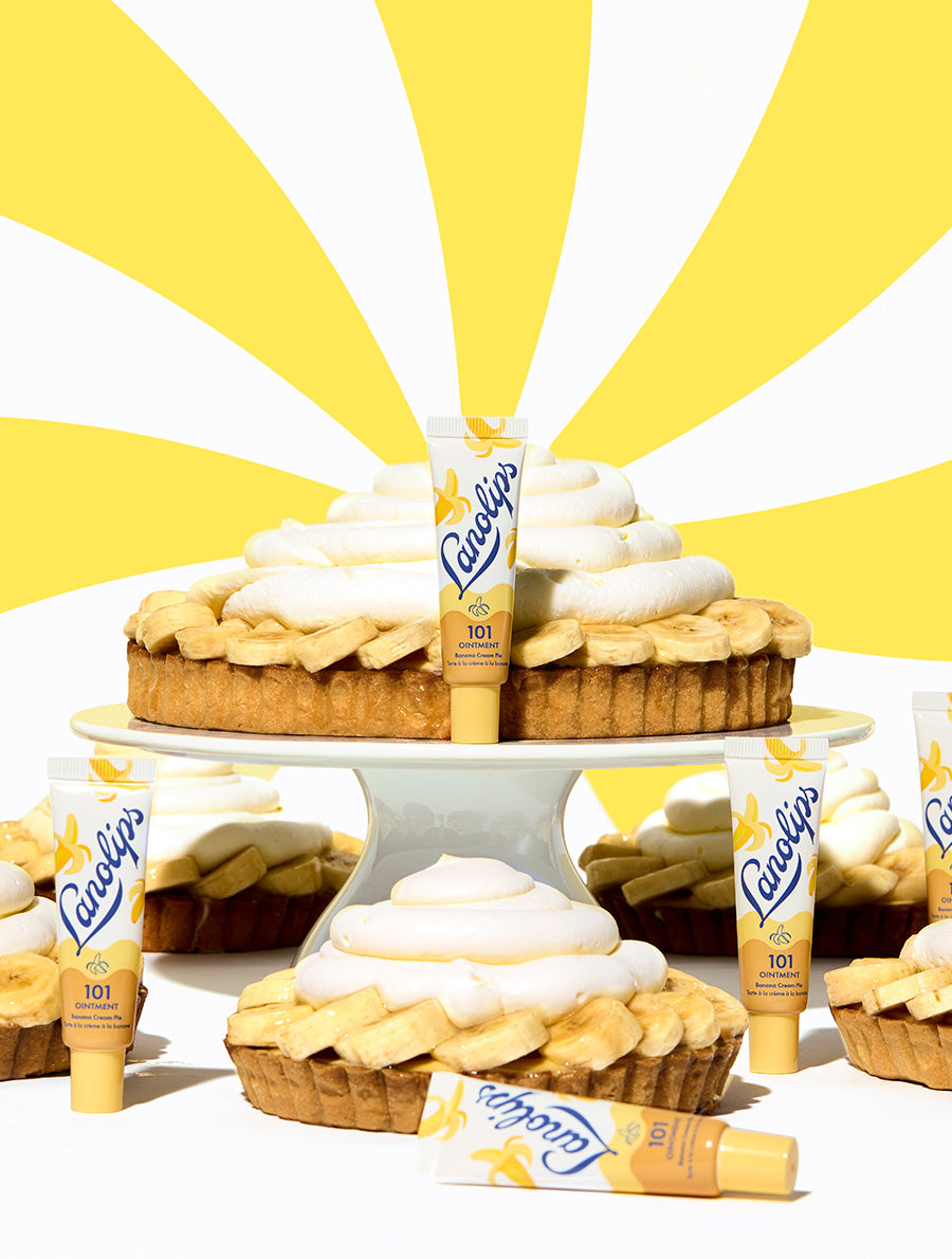 Lifestyle shot of the Lanolips 101 Ointment Multi Balm Banana Cream Pie