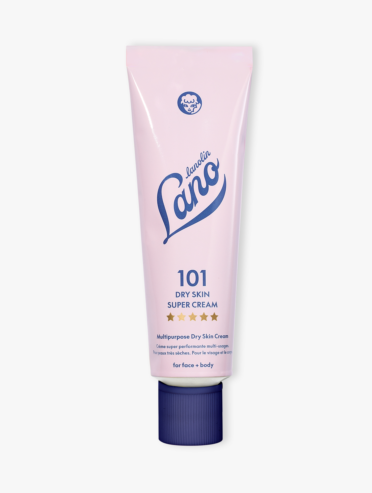 Product shot of the Lanolips 101 Dry Skin Super Cream. A Multi Purpose Face and Body Cream Dermatologically tested on sensitive skin. 101 Dry Skin Super Cream is a deeply hydrating & replenishing multipurpose cream with triple the lanolin-goodness, creating a rich, whipped creamy texture.