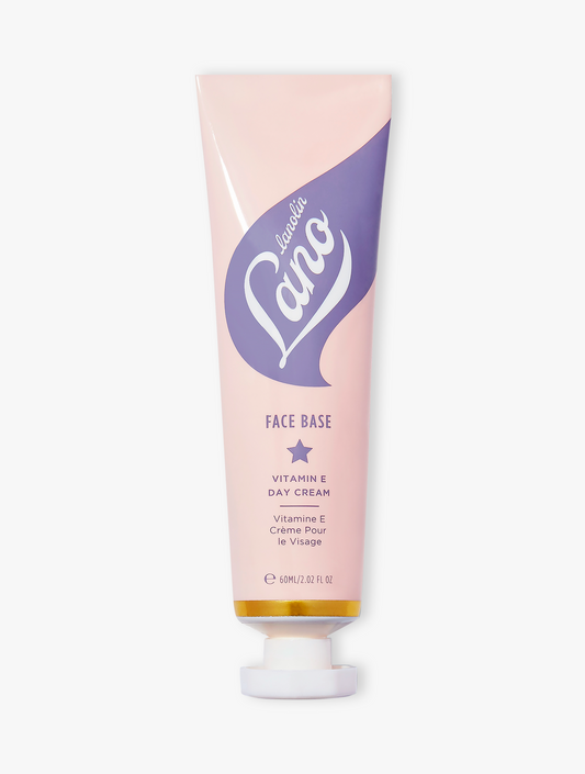Product Shot of Lanolips Face Base Vitamin E Day Cream Closed Tube. Face Base Vitamin E Day Cream is formulated with lanolin plus vitamin E to replenish and store moisture, leaving a velvety moisture barrier.