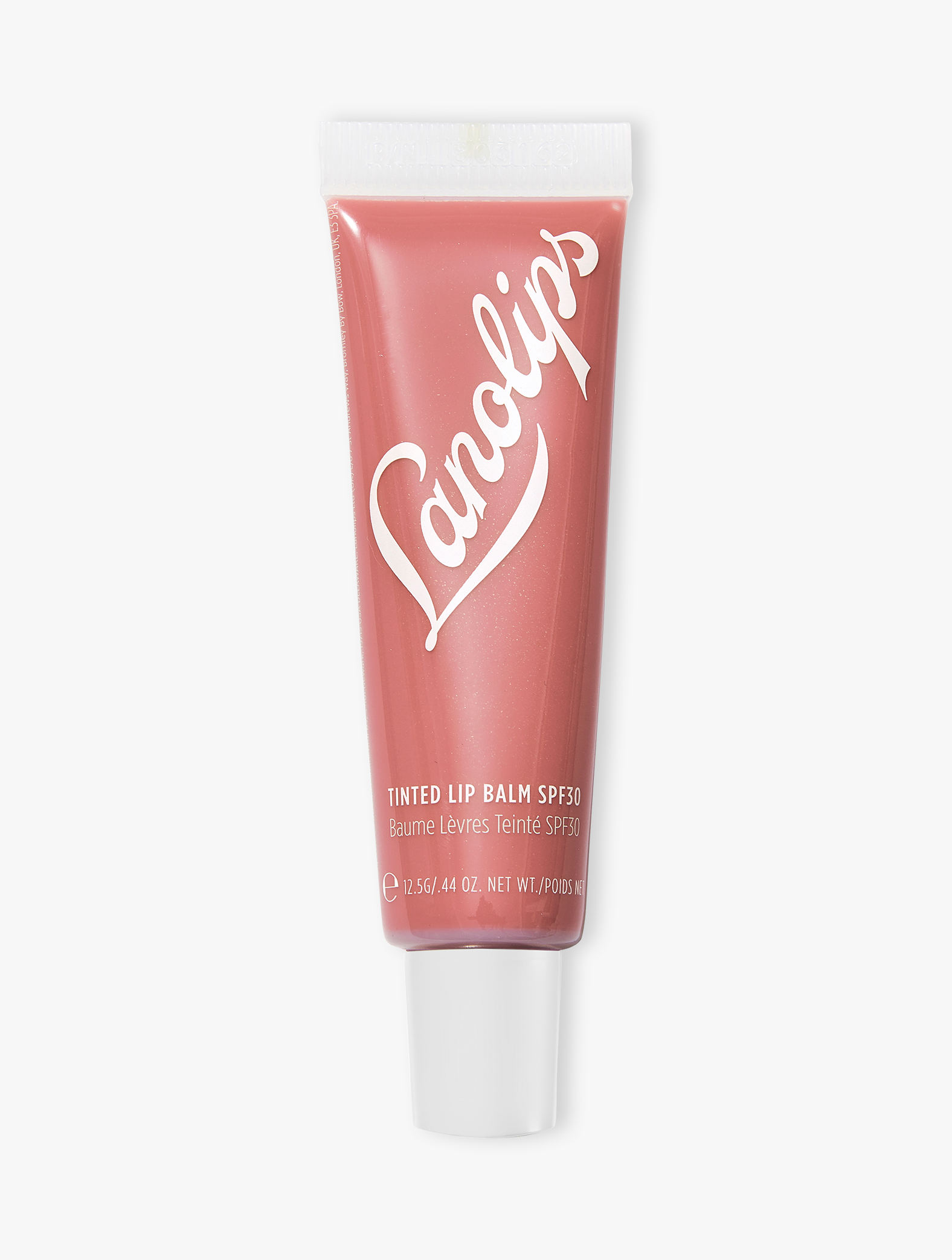 Product shot of the Lanolips Tinted Balm in Perfect Nude. Lanolin-rich lip moisturiser with a sheer colour tint.