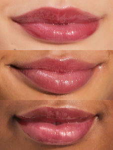 Close up shot of Lanolips Jellybalm Cherry worn on different skin tones