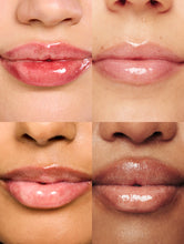 Load image into Gallery viewer, Lip swatches of the Lanolips Hyaluronic Lip Oil Honey applied on different skin tones

