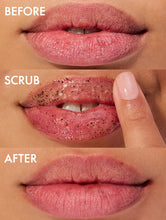Load image into Gallery viewer, Before, during and after shot of our Lanolips Lip Scrub Coconutter. Our lip scrub enhances lip brightness by eliminating excess dead skin layers. Freshly scrubbed lips instantly appear healthier, feel smoother, and absorb balm more effectively.

