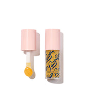 Load image into Gallery viewer, Product shot of the Lanolips Hyaluronic Lip Oil in Honey, featuring the open bottle with its yellow applicator wand displayed. The lip oil contains lanolin, hyaluronic acid, and vitamin E for deep hydration, nourishment, and a glossy finish
