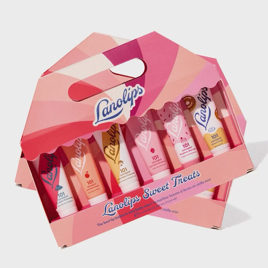 Lanolips Sweet Treats is a limited edition holiday set containing our best selling 101 Ointment flavoured range, including Watermelon, Peach, Coconutter, Strawberry, Raspberry Shortcake and Glazed Donut.