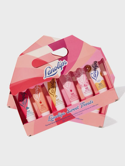 Lanolips Sweet Treats is a limited edition holiday set containing our best selling 101 Ointment flavoured range, including Watermelon, Peach, Coconutter, Strawberry, Raspberry Shortcake and Glazed Donut.