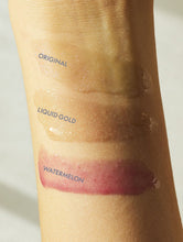 Load image into Gallery viewer, lip water, lip water liquid gold, lip water watermelon swatches
